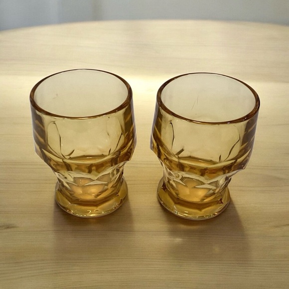 Vintage Amber Glass Georgian Honeycomb 4” Glasses Tumblers  MCM Juice Set Of 6 - Picture 7 of 8